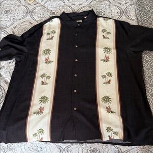 Men's Black and Cream Palm Tree Print Shirt